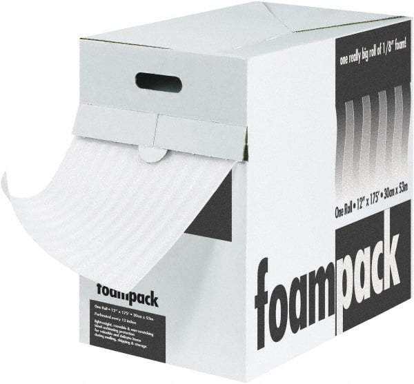 Made in USA - 175' Long x 12" Wide x 1/8" Thick, Polyethylene Foam - White - Top Tool & Supply