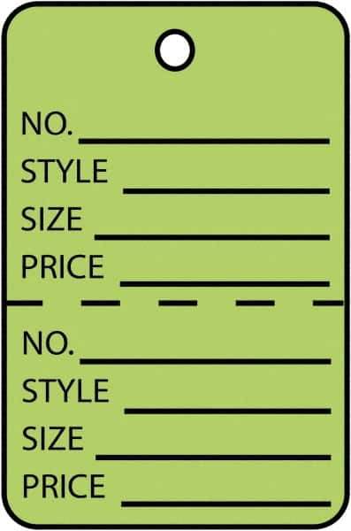 Made in USA - 1-1/4" High x 1-7/8" Long, General Information, English Safety & Facility Retail Tag - Green Cardstock - Top Tool & Supply