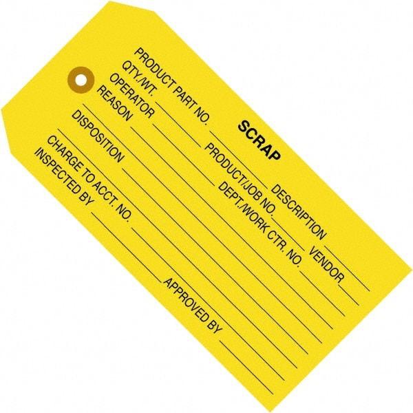 Made in USA - 4-3/4" High x 2-3/8" Long, Scrap, English Safety & Facility Inspection Tag - Yellow Cardstock - Top Tool & Supply