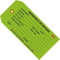 Made in USA - 4-3/4" High x 2-3/8" Long, REPAIRABLE OR REWORK, English Safety & Facility Inspection Tag - Green Cardstock - Top Tool & Supply