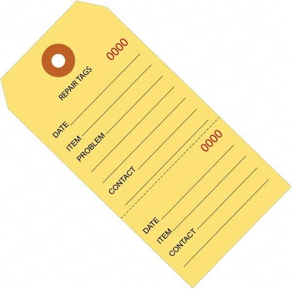 Made in USA - 6-1/4" High x 3-1/8" Long, Repair, English Safety & Facility Inspection Tag - Yellow Cardstock - Top Tool & Supply