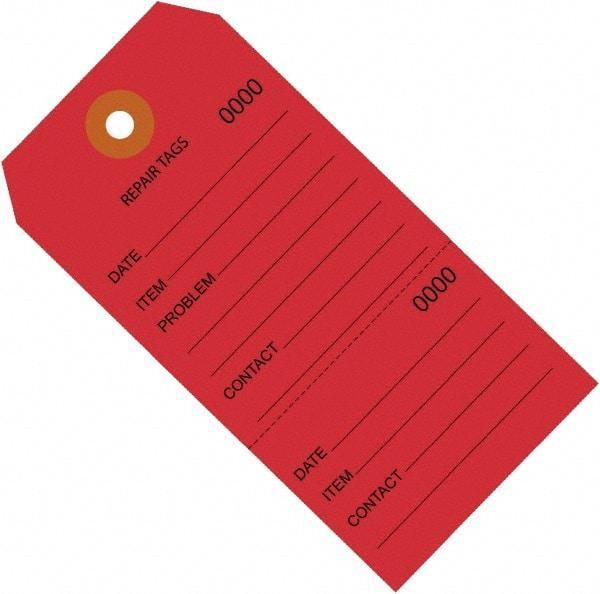 Made in USA - 6-1/4" High x 3-1/8" Long, Repair, English Safety & Facility Inspection Tag - Red Cardstock - Top Tool & Supply