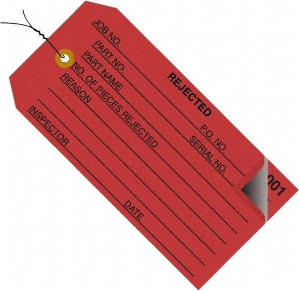 Made in USA - 4-3/4" High x 2-3/8" Long, Inventory, English Safety & Facility Numbered Tag - Red Cardstock - Top Tool & Supply