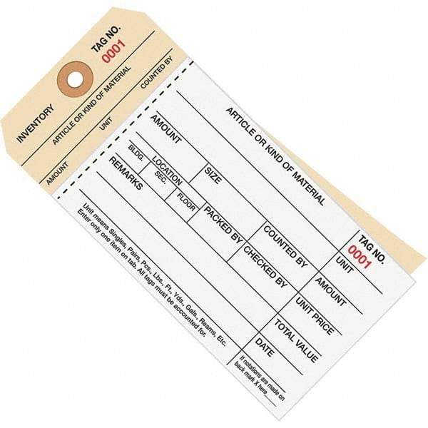 Made in USA - 6-1/4" High x 3-1/8" Long, Inventory, English Safety & Facility Numbered Tag - White & Manila Cardstock - Top Tool & Supply