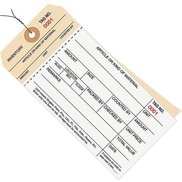 Made in USA - 6-1/4" High x 3-1/8" Long, Inventory, English Safety & Facility Numbered Tag - White & Manila Cardstock - Top Tool & Supply