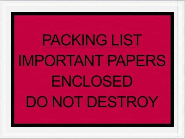 Value Collection - 1,000 Piece, 4-1/2" Long x 6" Wide, Packing List Envelope - Important Papers Enclosed, Red - Top Tool & Supply