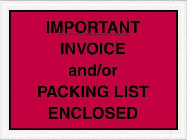 Value Collection - 1,000 Piece, 4-1/2" Long x 6" Wide, Packing List Envelope - Important Invoice and/or Packing List Enclosed, Red - Top Tool & Supply