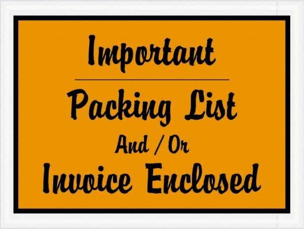 Value Collection - 1,000 Piece, 4-1/2" Long x 6" Wide, Packing List Envelope - Important Packing List And/Or Invoice Enclosed, Orange - Top Tool & Supply