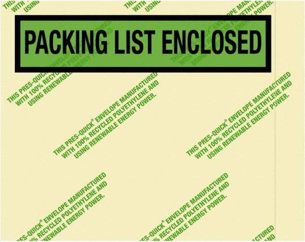 Value Collection - 1,000 Piece, 7" Long x 5-1/2" Wide, Packing List Envelope - Packing List Enclosed, Green - Top Tool & Supply