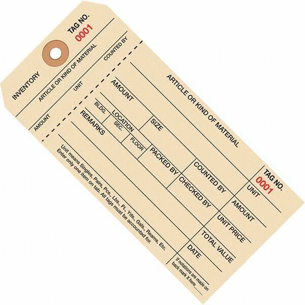 Made in USA - 6-1/4" High x 3-1/8" Long, Inventory, English Safety & Facility Numbered Tag - Manila Cardstock - Top Tool & Supply