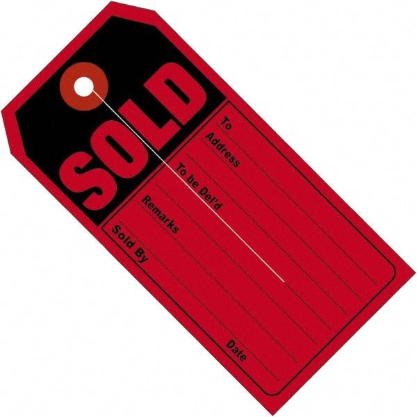 Made in USA - 4-3/4" High x 2-3/8" Long, Inventory, English Safety & Facility Numbered Tag - Red & Black Cardstock - Top Tool & Supply