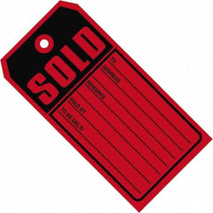 Made in USA - 4-3/4" High x 2-3/8" Long, Sold, English Safety & Facility Retail Tag - Red & Black Cardstock - Top Tool & Supply