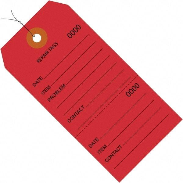 Made in USA - 6-1/4" High x 3-1/8" Long, Repair, English Safety & Facility Inspection Tag - Red Cardstock - Top Tool & Supply