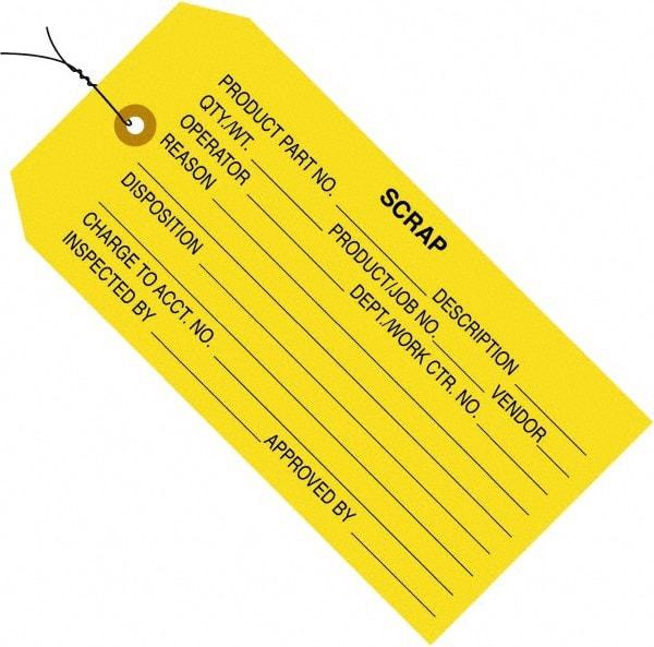 Made in USA - 4-3/4" High x 2-3/8" Long, Scrap, English Safety & Facility Inspection Tag - Yellow Cardstock - Top Tool & Supply