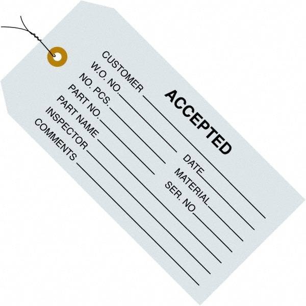 Made in USA - 4-3/4" High x 2-3/8" Long, ACCEPTED, English Safety & Facility Inspection Tag - Blue Cardstock - Top Tool & Supply