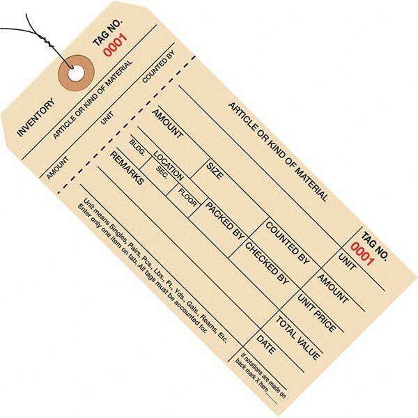 Made in USA - 6-1/4" High x 3-1/8" Long, Inventory, English Safety & Facility Numbered Tag - Manila Cardstock - Top Tool & Supply