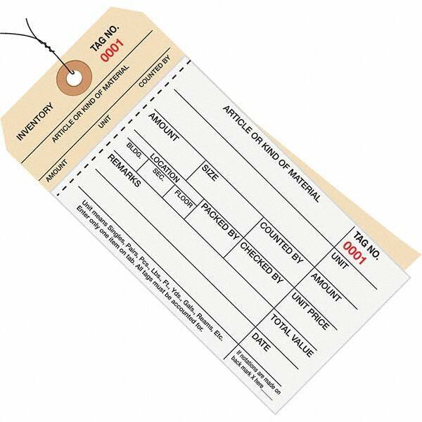 Made in USA - 6-1/4" High x 3-1/8" Long, Inventory, English Safety & Facility Numbered Tag - White & Manila Cardstock - Top Tool & Supply