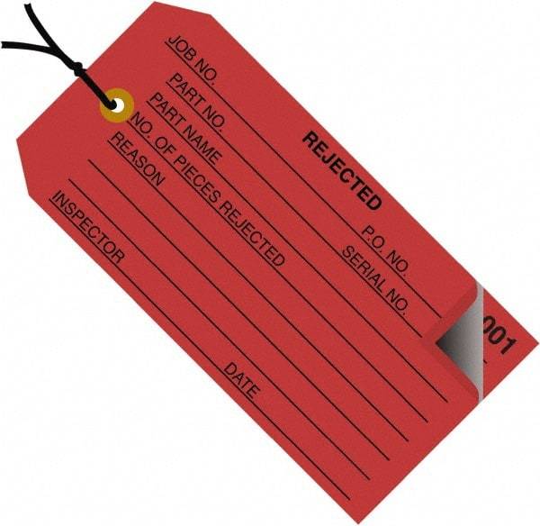 Made in USA - 4-3/4" High x 2-3/8" Long, Inventory, English Safety & Facility Numbered Tag - Red Cardstock - Top Tool & Supply