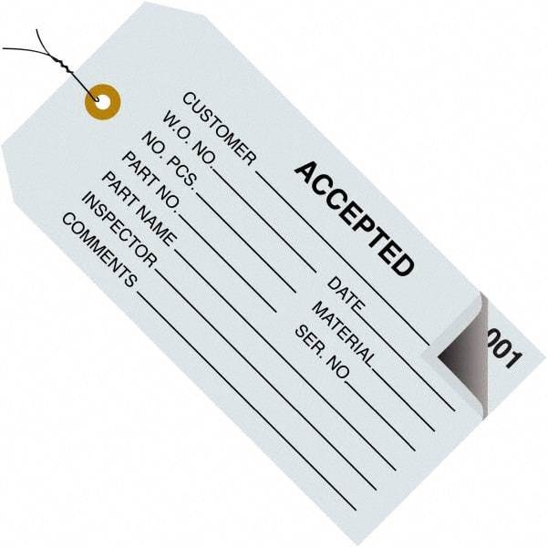 Made in USA - 4-3/4" High x 2-3/8" Long, Inventory, English Safety & Facility Numbered Tag - Blue Cardstock - Top Tool & Supply