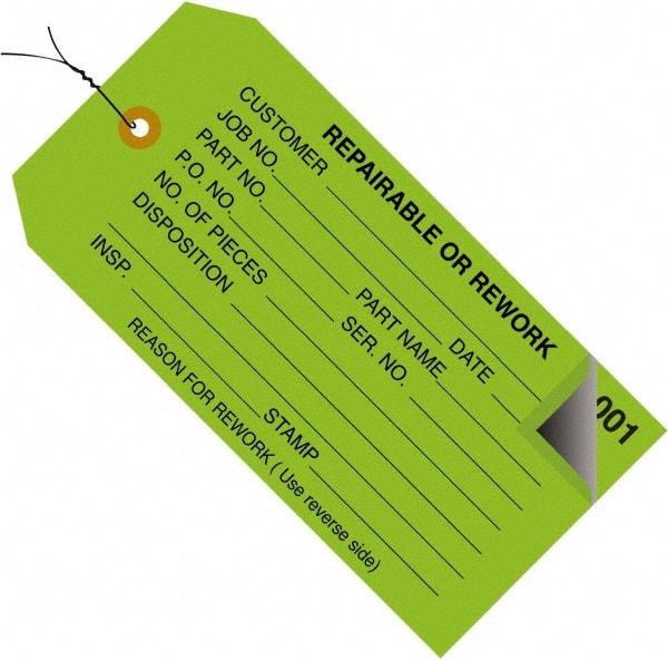 Made in USA - 4-3/4" High x 2-3/8" Long, Inventory, English Safety & Facility Numbered Tag - Green Cardstock - Top Tool & Supply