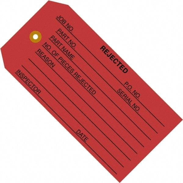 Made in USA - 4-3/4" High x 2-3/8" Long, REJECTED, English Safety & Facility Inspection Tag - Red Cardstock - Top Tool & Supply