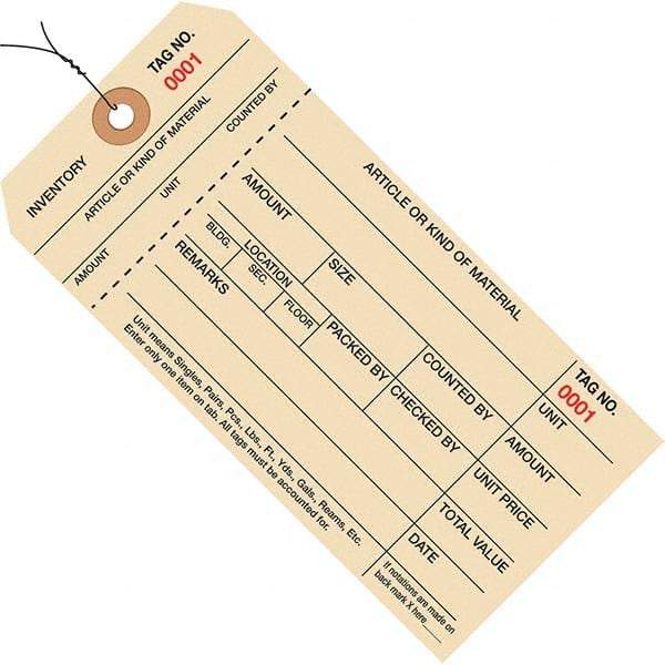 Made in USA - 6-1/4" High x 3-1/8" Long, Inventory, English Safety & Facility Numbered Tag - Manila Cardstock - Top Tool & Supply