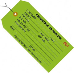 Made in USA - 4-3/4" High x 2-3/8" Long, REPAIRABLE OR REWORK, English Safety & Facility Inspection Tag - Green Cardstock - Top Tool & Supply