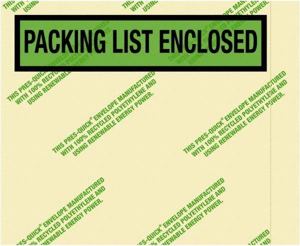 Value Collection - 1,000 Piece, 4-1/2" Long x 5-1/2" Wide, Packing List Envelope - Packing List Enclosed, Green - Top Tool & Supply