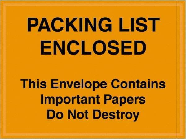 Value Collection - 1,000 Piece, 4-1/2" Long x 6" Wide, Packing List Envelope - Important Papers Enclosed, Orange - Top Tool & Supply