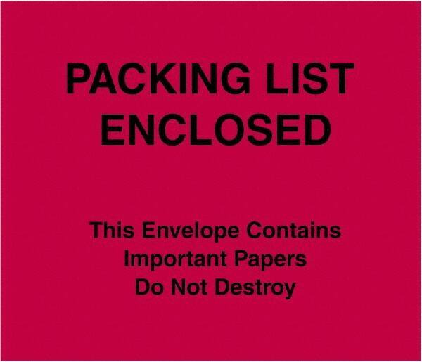 Value Collection - 1,000 Piece, 7" Long x 6" Wide, Packing List Envelope - Packing List Enclosed, Red - Top Tool & Supply