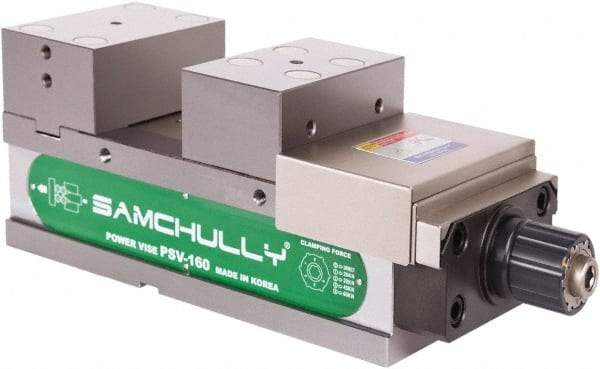 Samchully - 160mm Jaw Width, 160mm Jaw Opening Capacity, Horizontal Stationary Machine Vise - Manual Operation, 1 Station, 455.5mm Long x 58.4mm Deep, 60mm Jaw Height, Alloy Steel - Top Tool & Supply