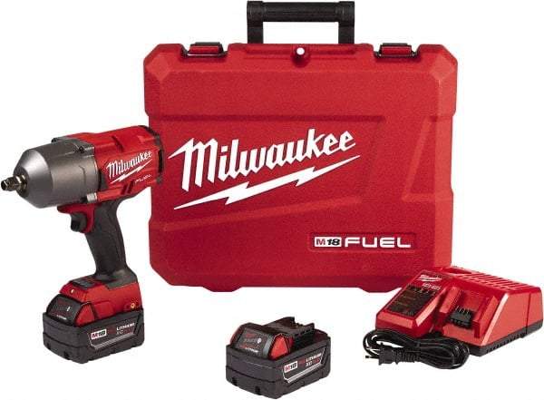 Milwaukee Tool - 1/2" Drive 18 Volt Pistol Grip Cordless Impact Wrench & Ratchet - 1,750 RPM, 0 to 2,100 BPM, 1,000 Ft/Lb Torque, 2 Lithium-Ion Batteries Included - Top Tool & Supply