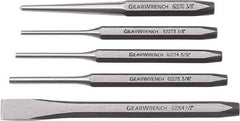 GearWrench - 5 Piece Cold Chisel, Center & Pin Punch Set - 3/8 to 1/2" Chisel, 3/8 to 1/2" Punch, Hex Shank - Top Tool & Supply