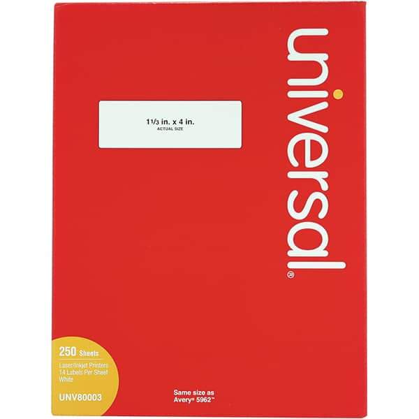 UNIVERSAL - 4" Long, White Paper Laser Label - For Inkjet Printers, Laser Printers - Top Tool & Supply