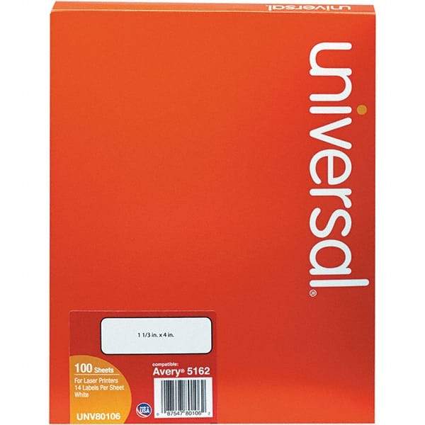 UNIVERSAL - 4" Long, White Paper Laser Label - For Inkjet Printers, Laser Printers - Top Tool & Supply