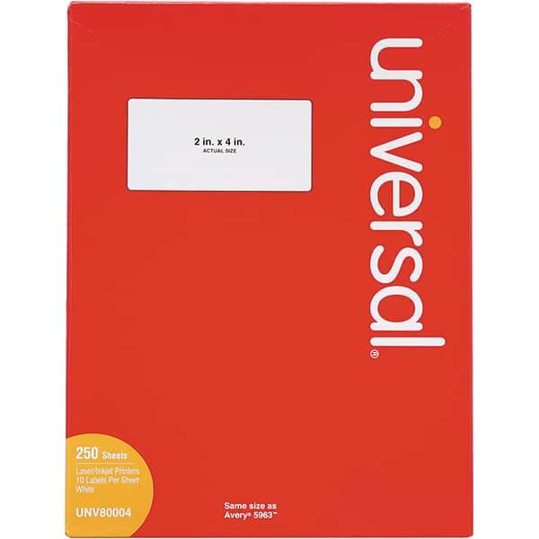 UNIVERSAL - 4" Long, White Paper Laser Label - For Inkjet Printers, Laser Printers - Top Tool & Supply