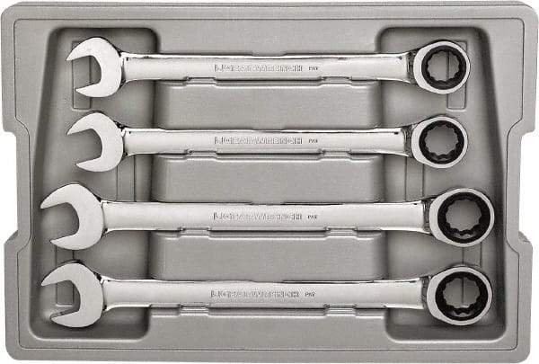 GearWrench - 4 Piece, 21mm to 25mm, 12 Point Ratcheting Combination Wrench Set - Metric Measurement Standard, Chrome Finish, Comes in Plastic Tray - Top Tool & Supply