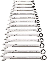 GearWrench - 14 Piece, 6mm to 19mm, Ratcheting Combination Wrench Set - Metric Measurement Standard, Chrome Finish - Top Tool & Supply