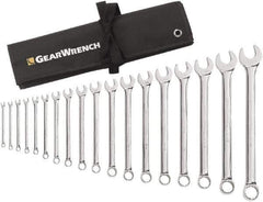 GearWrench - 18 Piece, 1/4" to 1-1/4", 12 Point Combination Wrench Set - Inch Measurement Standard, Chrome Finish, Comes in Roll - Top Tool & Supply