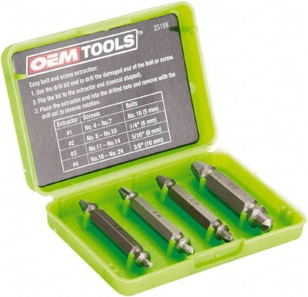 OEM Tools - Screw Extractor - #1, #2, #3, #4" Extractor for #4 to #7, #8 to #10, #11 to #14, #16 to #24 Screw - Top Tool & Supply