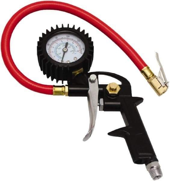 Milton - 0 to 150 psi Dial Easy-Clip Tire Pressure Gauge - 13' Hose Length, 2 psi Resolution - Top Tool & Supply