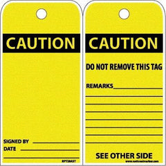 NMC - 6" High x 3" Long, CAUTION, English Safety & Facility Accident Prevention Tag - Tag Header: CAUTION, 2 Sides, White Poly - Top Tool & Supply