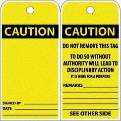 NMC - 6" High x 3" Long, CAUTION, English Safety & Facility Accident Prevention Tag - Tag Header: CAUTION, 2 Sides, White Poly - Top Tool & Supply