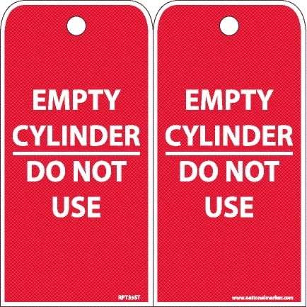 NMC - 4" High x 8" Long, EMPTY CYLINDER-DO NOT USE, English Safety & Facility Accident Prevention Tag - 2 Sides, White Poly - Top Tool & Supply