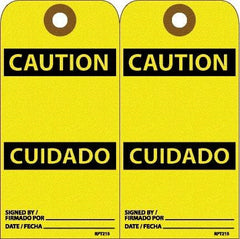 NMC - 6" High x 3" Long, CAUTION, English & Spanish Safety & Facility Accident Prevention Tag - Tag Header: CAUTION, 2 Sides, White Unrippable Vinyl - Top Tool & Supply