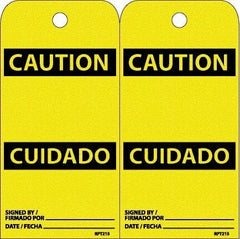 NMC - 6" High x 3" Long, CAUTION, English & Spanish Safety & Facility Accident Prevention Tag - Tag Header: CAUTION, 2 Sides, White Unrippable Vinyl - Top Tool & Supply