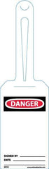 NMC - 11-1/4" High x 3-1/4" Long, DANGER - SIGNED BY____ DATE ____, English Safety & Facility Tag - Tag Header: Danger, 1 Side, White Unrippable Vinyl - Top Tool & Supply