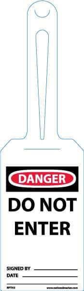 NMC - 11-1/4" High x 3-1/4" Long, DANGER - DO NOT ENTER, English Safety & Facility Tag - Tag Header: Danger, 1 Side, White Unrippable Vinyl - Top Tool & Supply