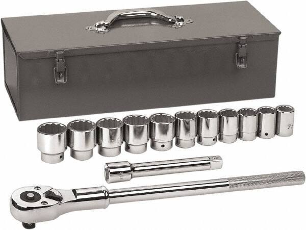 GearWrench - 13 Piece 3/4" Drive Chrome Finish Socket Set - 12 Points, 7/8" to 1-1/2" Range, Inch Measurement Standard - Top Tool & Supply