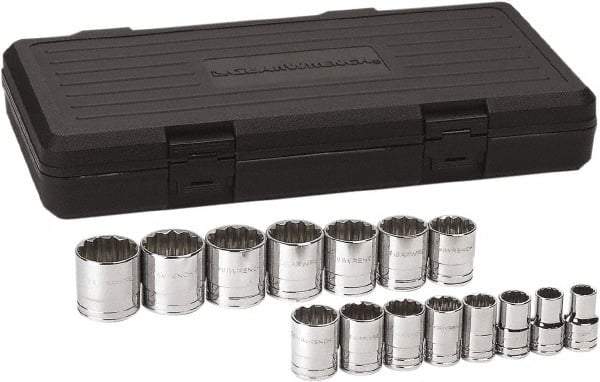 GearWrench - 15 Piece 1/2" Drive Chrome Finish Socket Set - 12 Points, 7/16" to 1-1/2" Range, Inch Measurement Standard - Top Tool & Supply